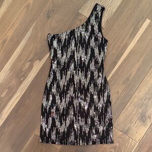 As U Wish One-Shoulder Black and Silver Dress